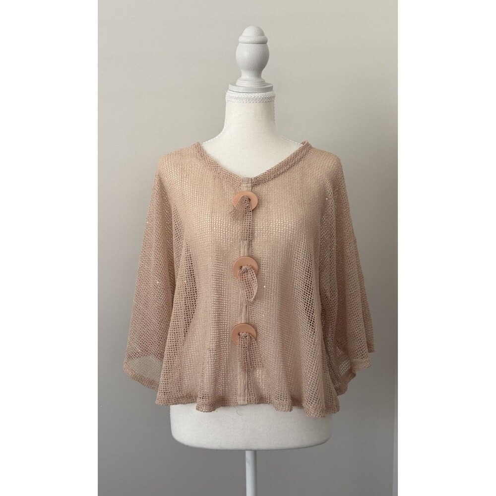 Noelle Women One Size Y2K Fish Net Top Mesh Boho Beach Coverup Top Beige Resort - Picture 5 of 5